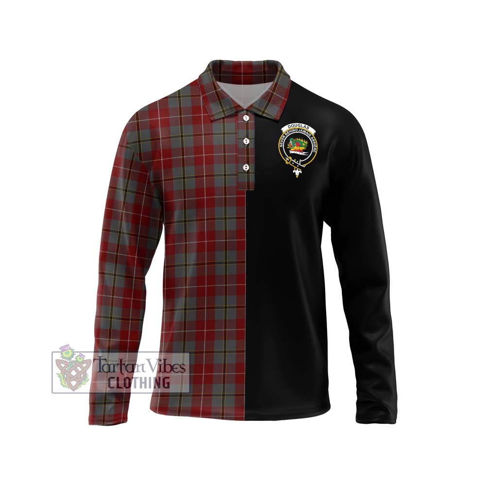 Douglas Ancient Red Tartan Long Sleeve Polo Shirt with Family Crest and Half Of Me Style Unisex - Tartanvibesclothing Shop