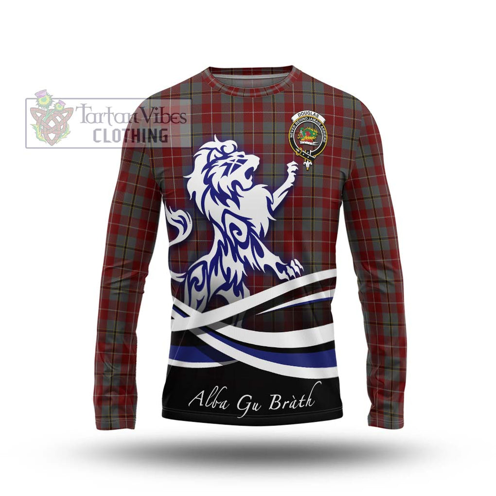 Douglas Ancient Red Tartan Long Sleeve T-Shirt with Alba Gu Brath Regal Lion Emblem Unisex - Tartanvibesclothing Shop