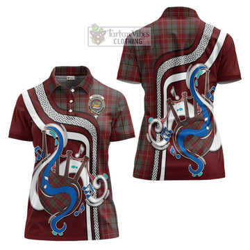 Douglas Ancient Red Tartan Women's Polo Shirt with Epic Bagpipe Style