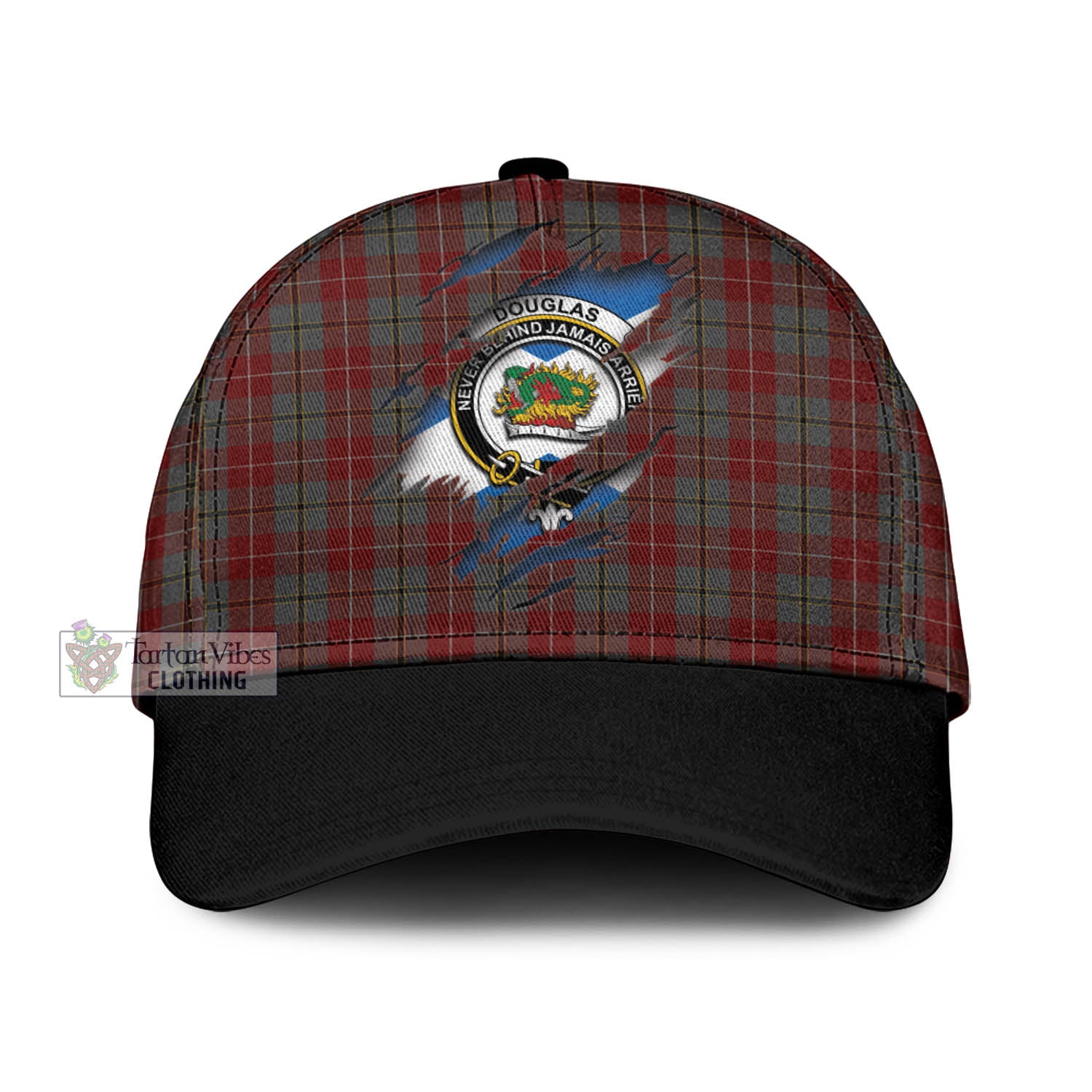 Tartan Vibes Clothing Douglas Ancient Red Tartan Classic Cap with Family Crest In Me Style