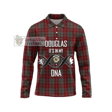 Douglas Ancient Red Tartan Long Sleeve Polo Shirt with Family Crest DNA In Me Style