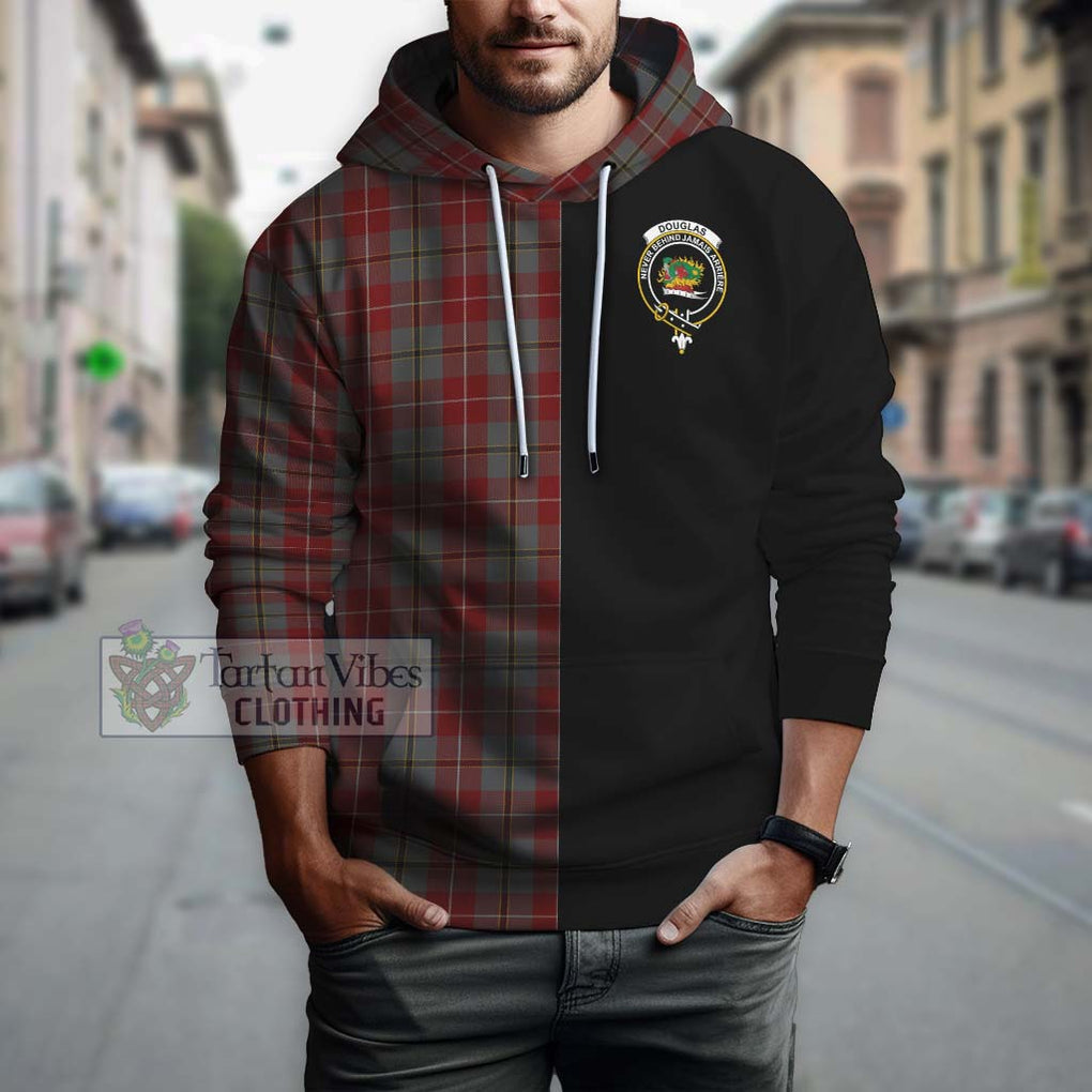 Douglas Ancient Red Tartan Hoodie with Family Crest and Half Of Me Style Zip Hoodie - Tartanvibesclothing Shop