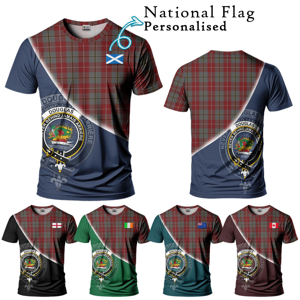 Douglas Ancient Red Tartan T-Shirt with Personalised National Flag and Family Crest Half Style Kid's Shirt - Tartanvibesclothing Shop