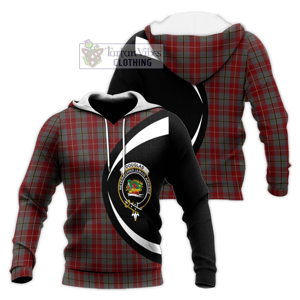 Douglas Ancient Red Tartan Knitted Hoodie with Family Crest Circle Style Unisex Knitted Pullover Hoodie - Tartan Vibes Clothing