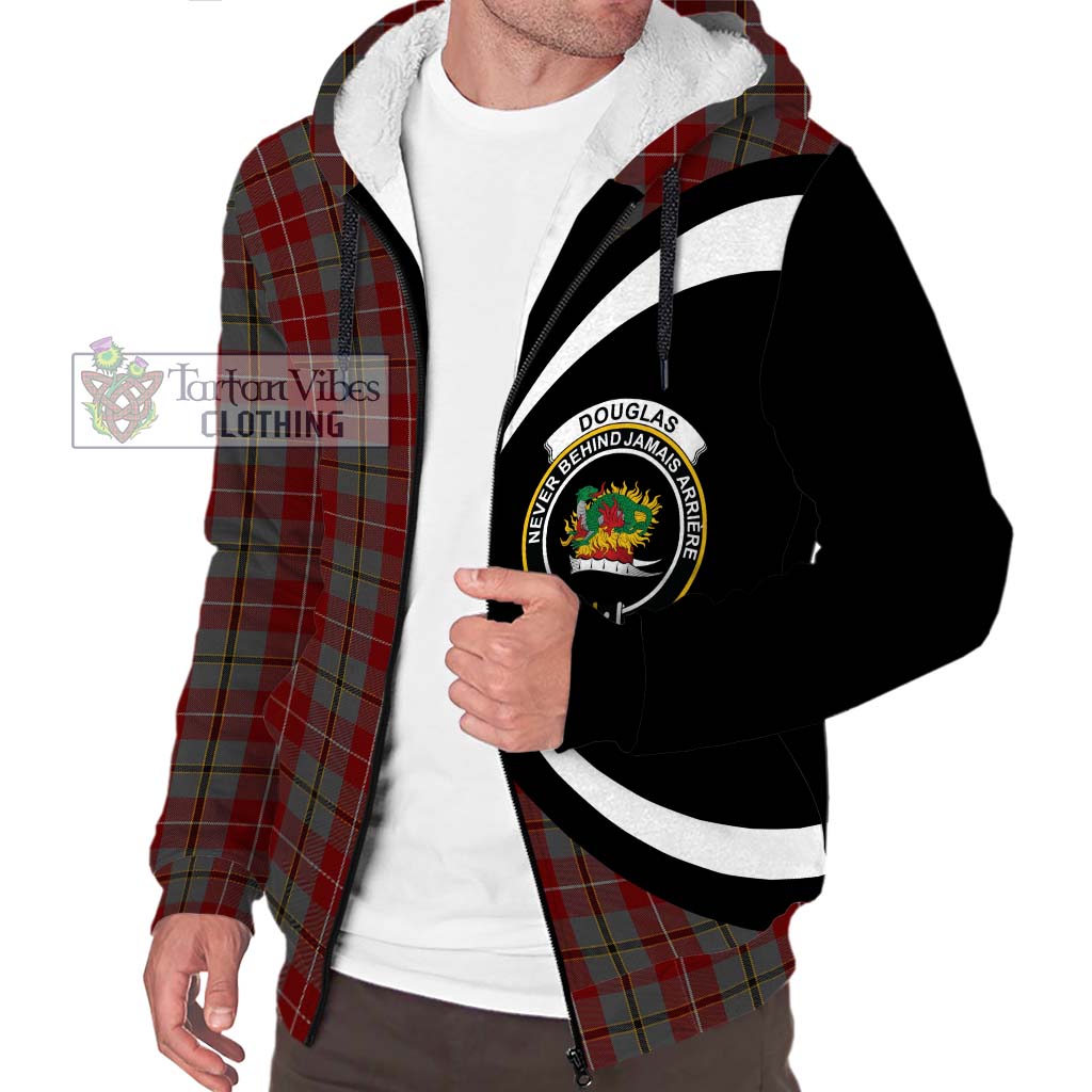 Douglas Ancient Red Tartan Sherpa Hoodie with Family Crest Circle Style Unisex S - Tartan Vibes Clothing