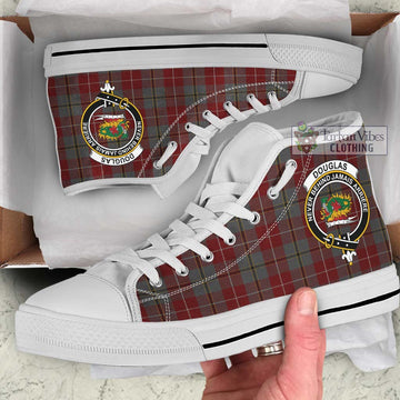 Douglas Ancient Red Tartan High Top Shoes with Family Crest