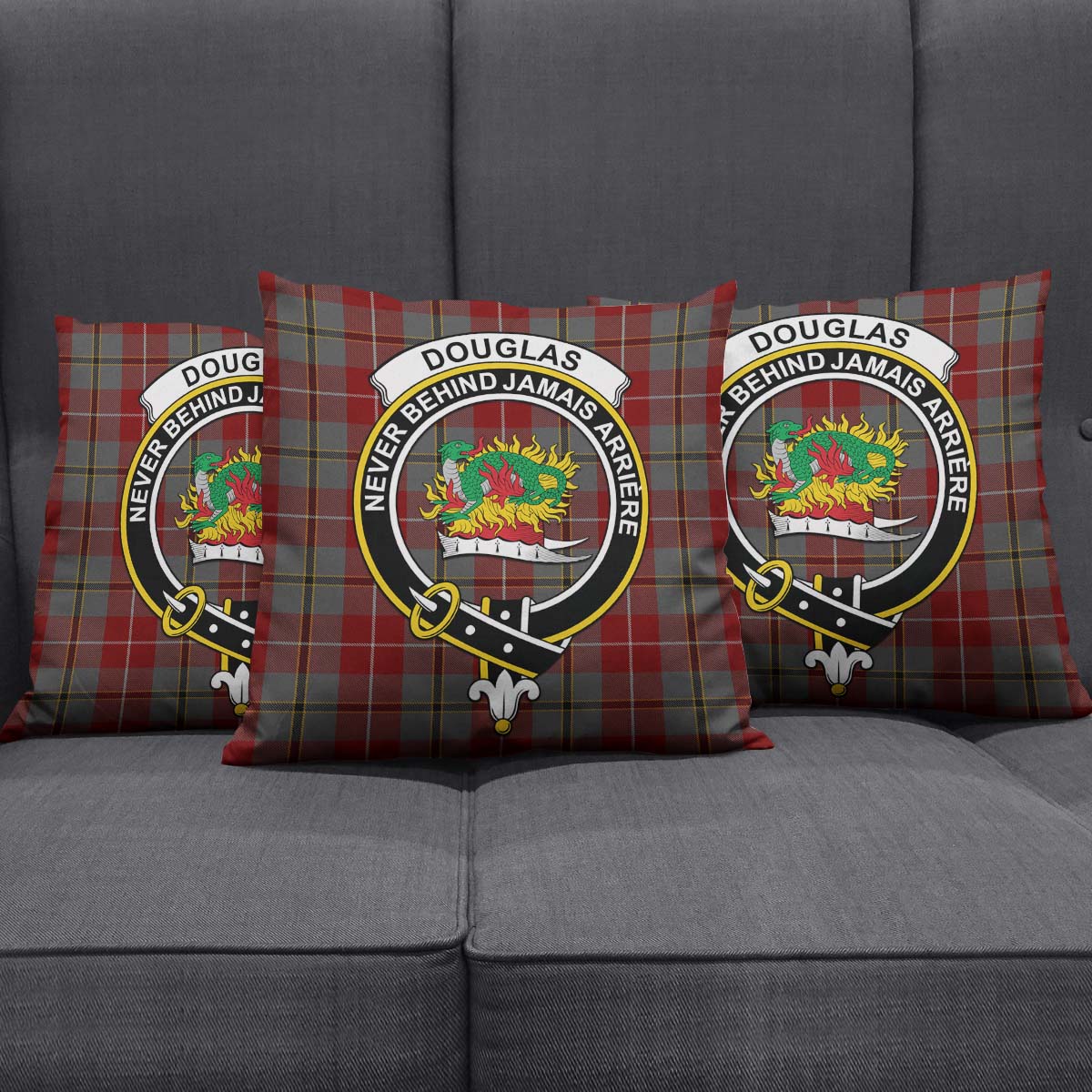 Douglas Ancient Red Tartan Pillow Cover with Family Crest Square Pillow Cover - Tartanvibesclothing