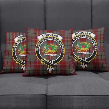 Douglas Ancient Red Tartan Pillow Cover with Family Crest