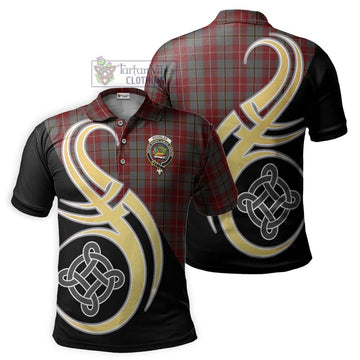 Douglas Ancient Red Tartan Polo Shirt with Family Crest and Celtic Symbol Style