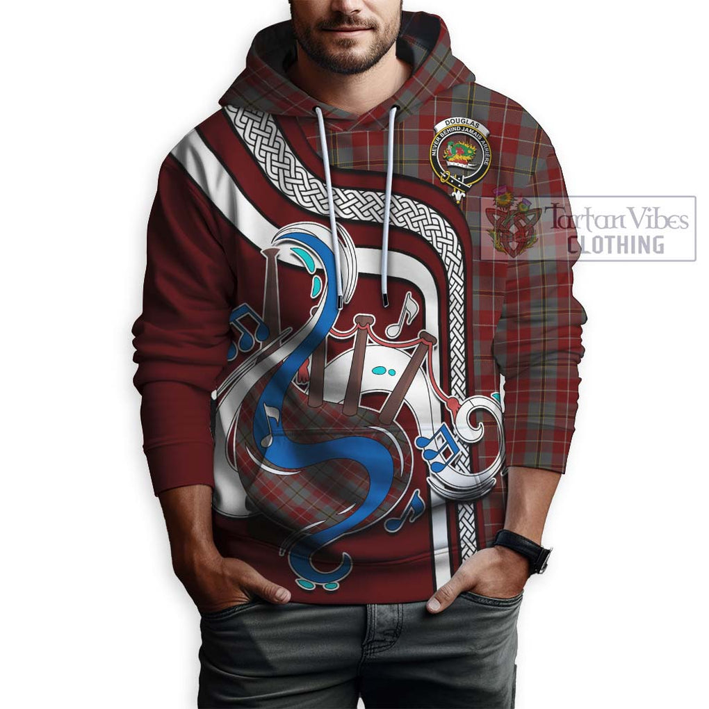 Douglas Ancient Red Tartan Hoodie with Epic Bagpipe Style Zip Hoodie - Tartanvibesclothing Shop