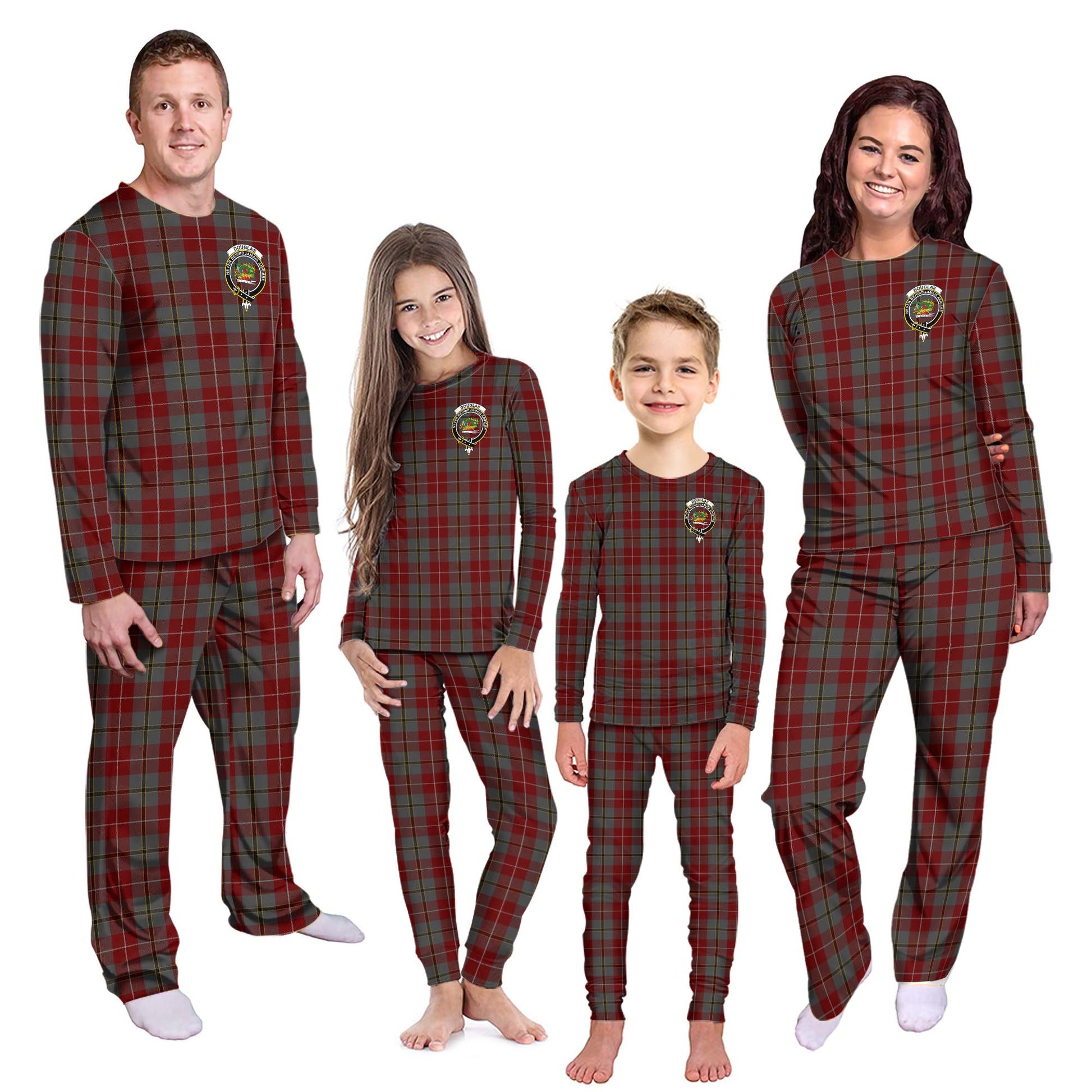 Douglas Ancient Red Tartan Pajamas Family Set with Family Crest Kid - Tartan Vibes Clothing