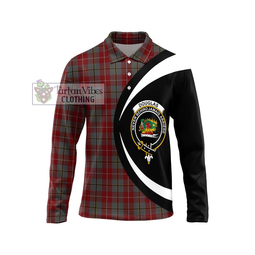 Douglas Ancient Red Tartan Long Sleeve Polo Shirt with Family Crest Circle Style Unisex - Tartan Vibes Clothing