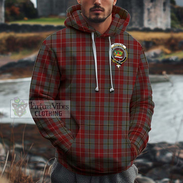 Douglas Ancient Red Tartan Cotton Hoodie with Family Crest