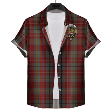 Douglas Ancient Red Tartan Short Sleeve Button Down Shirt with Family Crest