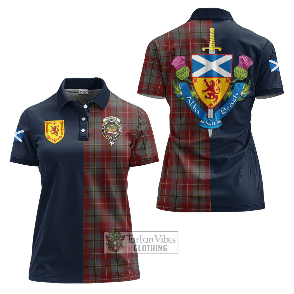 Tartan Vibes Clothing Douglas Ancient Red Tartan Women's Polo Shirt with Scottish Lion Royal Arm Half Style