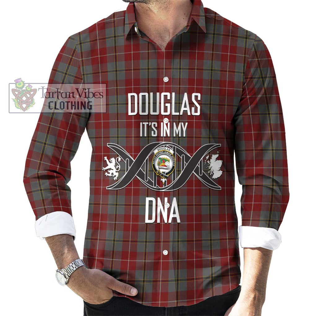 Douglas Ancient Red Tartan Long Sleeve Button Shirt with Family Crest DNA In Me Style Men's Shirt S - Tartanvibesclothing Shop