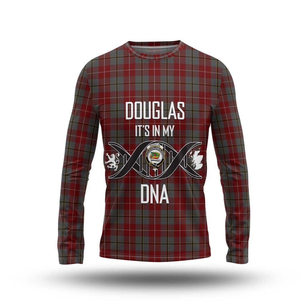 Douglas Ancient Red Tartan Long Sleeve T-Shirt with Family Crest DNA In Me Style Unisex - Tartanvibesclothing Shop