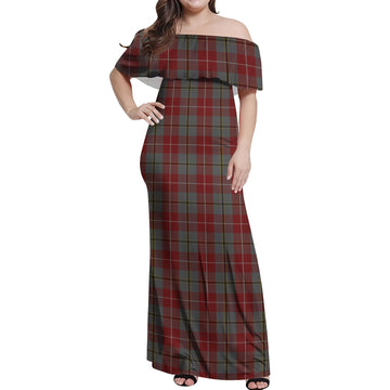 Douglas Ancient Red Tartan Off Shoulder Long Dress