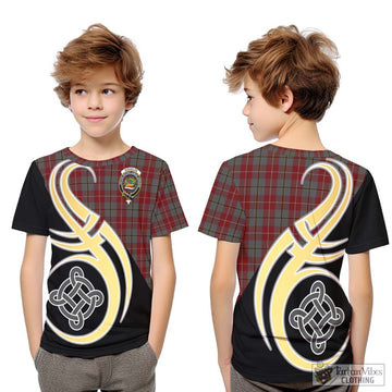 Douglas Ancient Red Tartan Kid T-Shirt with Family Crest and Celtic Symbol Style