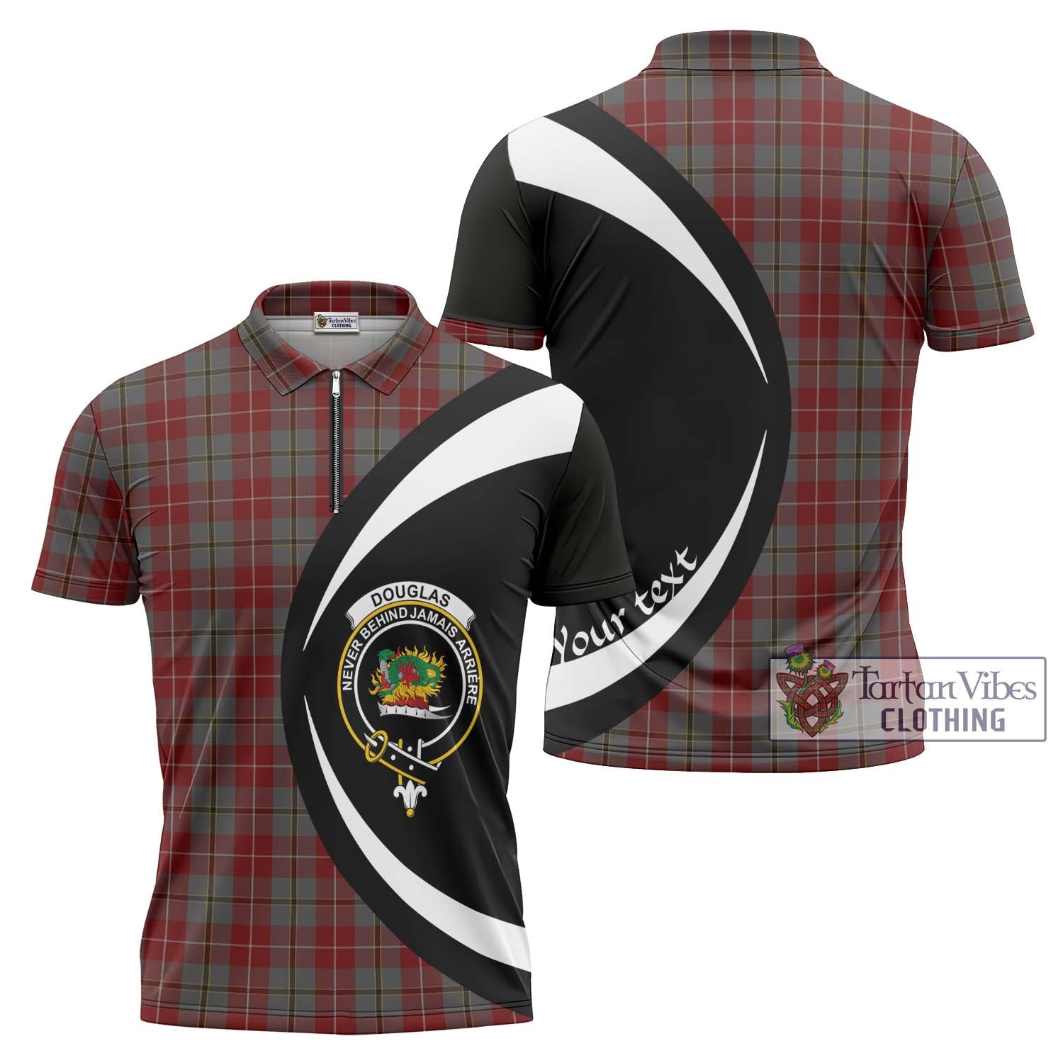 Tartan Vibes Clothing Douglas Ancient Red Tartan Zipper Polo Shirt with Family Crest Circle Style