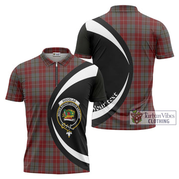 Douglas Ancient Red Tartan Zipper Polo Shirt with Family Crest Circle Style