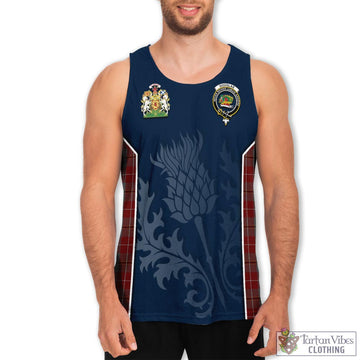 Douglas Ancient Red Tartan Men's Tanks Top with Family Crest and Scottish Thistle Vibes Sport Style