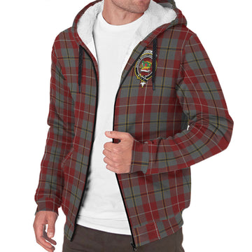 Douglas Ancient Red Tartan Sherpa Hoodie with Family Crest