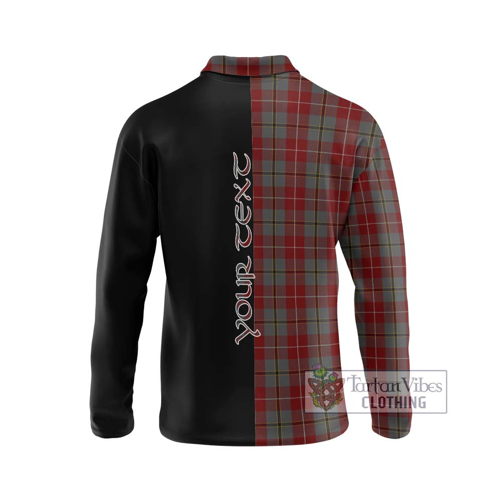 Douglas Ancient Red Tartan Long Sleeve Polo Shirt with Family Crest and Half Of Me Style - Tartanvibesclothing Shop