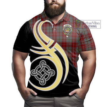 Douglas Ancient Red Tartan Polo Shirt with Family Crest and Celtic Symbol Style