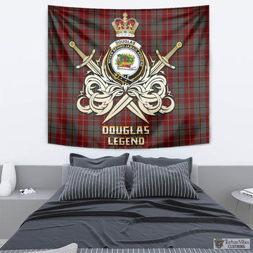 Douglas Ancient Red Tartan Tapestry with Clan Crest and the Golden Sword of Courageous Legacy