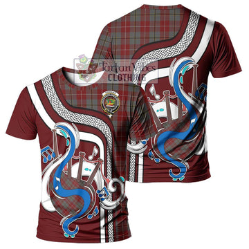 Douglas Ancient Red Tartan T-Shirt with Epic Bagpipe Style