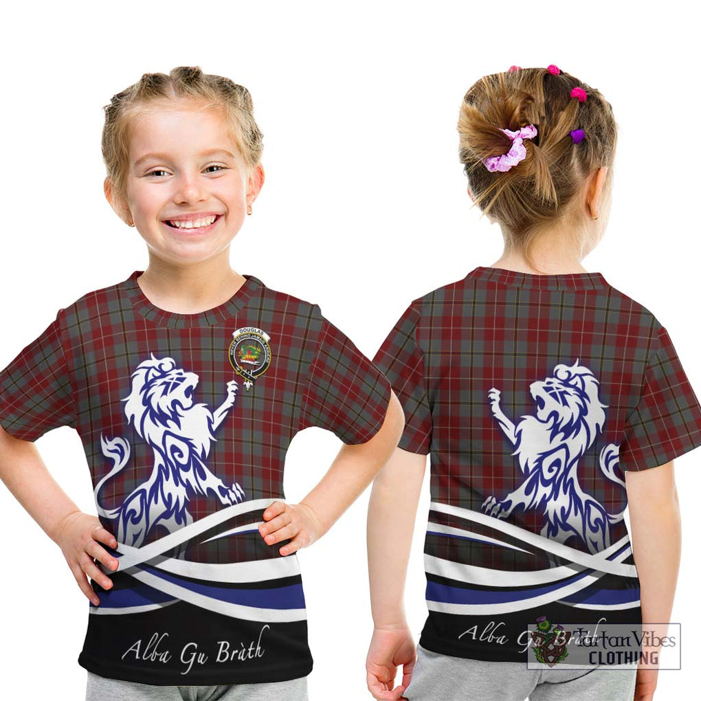 Douglas Ancient Red Tartan Kid T-Shirt with Alba Gu Brath Regal Lion Emblem - Tartanvibesclothing Shop