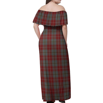 Douglas Ancient Red Tartan Off Shoulder Long Dress