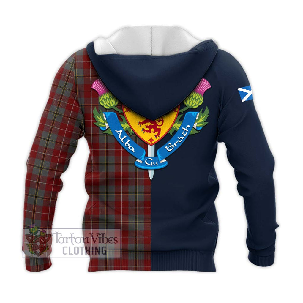 Tartan Vibes Clothing Douglas Ancient Red Tartan Knitted Hoodie with Scottish Lion Royal Arm Half Style