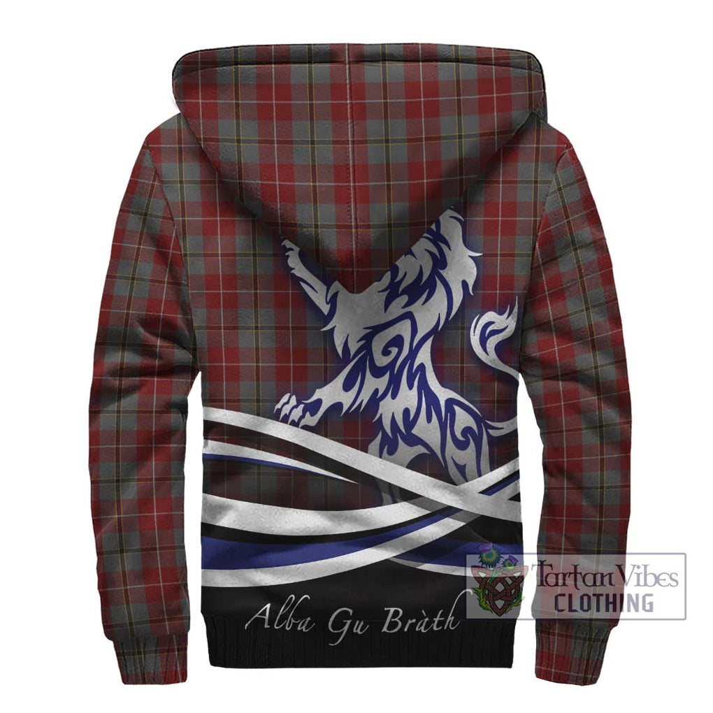 Douglas Ancient Red Tartan Sherpa Hoodie with Alba Gu Brath Regal Lion Emblem - Tartanvibesclothing Shop