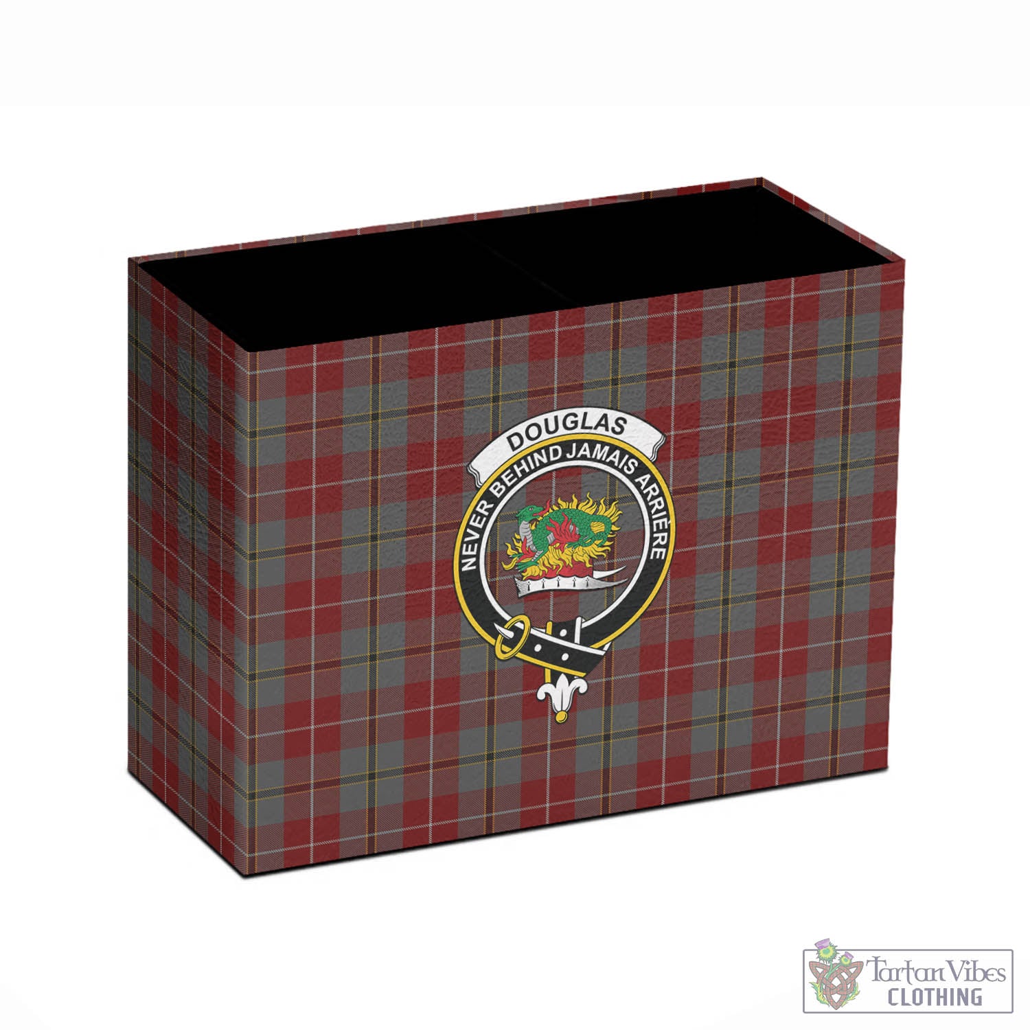 Tartan Vibes Clothing Douglas Ancient Red Tartan Pen Holder with Family Crest