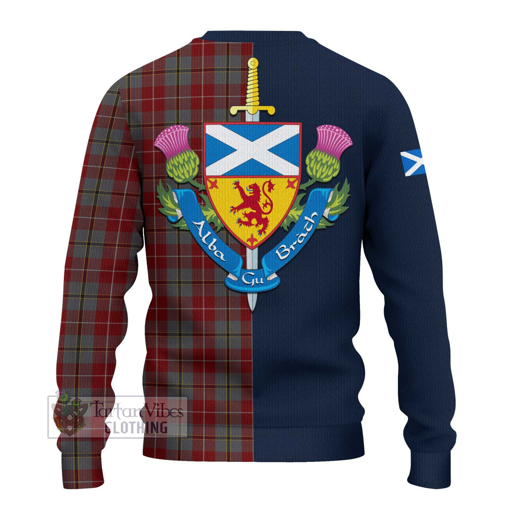 Tartan Vibes Clothing Douglas Ancient Red Tartan Knitted Sweater with Scottish Lion Royal Arm Half Style