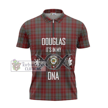 Douglas Ancient Red Tartan Zipper Polo Shirt with Family Crest DNA In Me Style