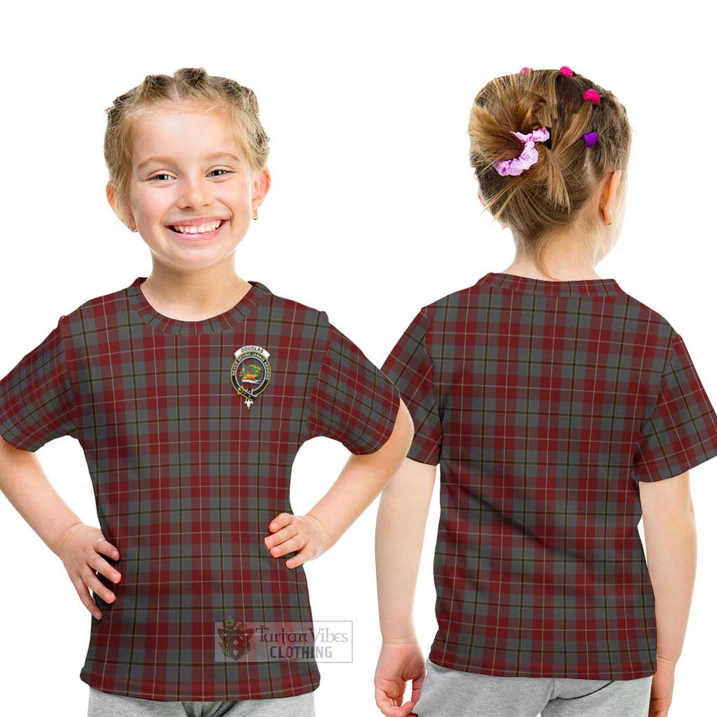 Douglas Ancient Red Tartan Kid T-Shirt with Family Crest - Tartanvibesclothing Shop