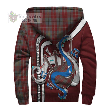 Douglas Ancient Red Tartan Sherpa Hoodie with Epic Bagpipe Style