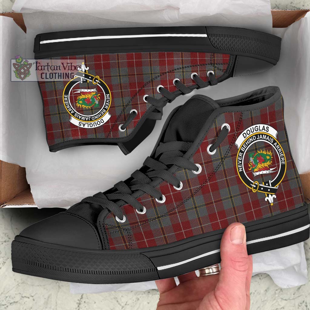 Tartan Vibes Clothing Douglas Ancient Red Tartan High Top Shoes with Family Crest