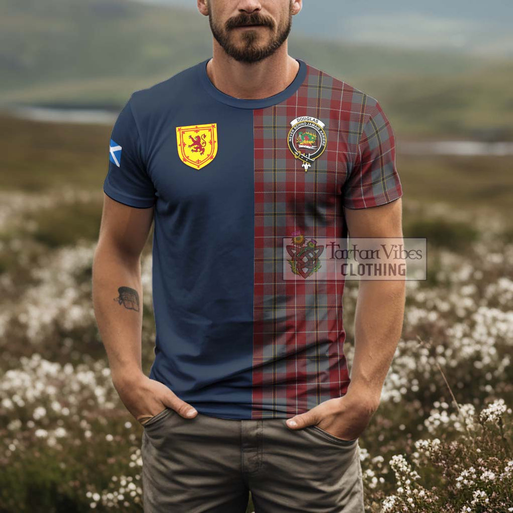 Tartan Vibes Clothing Douglas Ancient Red Tartan T-Shirt Alba with Scottish Lion Royal Arm Half Style