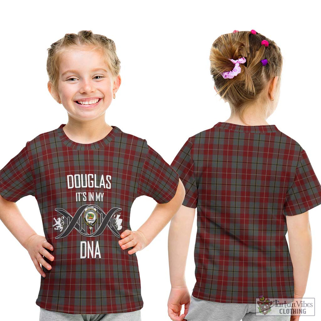 Douglas Ancient Red Tartan Kid T-Shirt with Family Crest DNA In Me Style - Tartanvibesclothing Shop