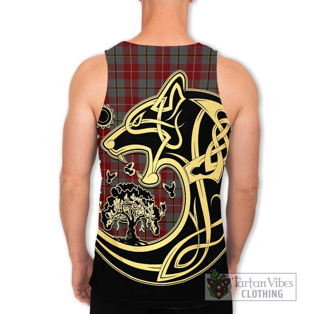 Douglas Ancient Red Tartan Men's Tank Top with Family Crest Celtic Wolf Style - Tartan Vibes Clothing