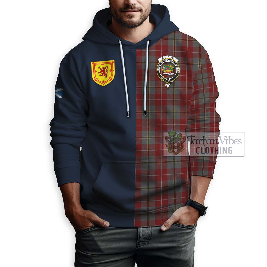 Tartan Vibes Clothing Douglas Ancient Red Tartan Hoodie with Scottish Lion Royal Arm Half Style