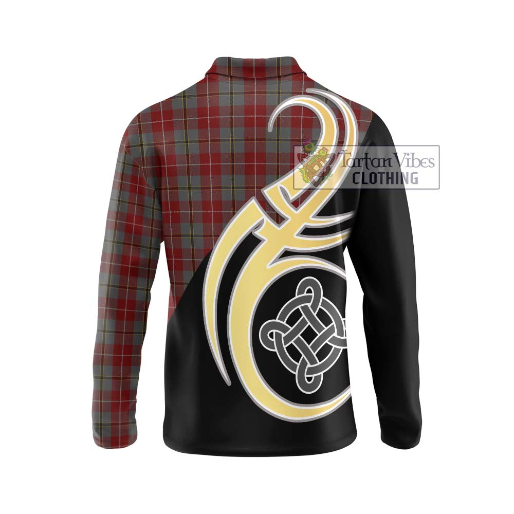 Douglas Ancient Red Tartan Long Sleeve Polo Shirt with Family Crest and Celtic Symbol Style - Tartan Vibes Clothing