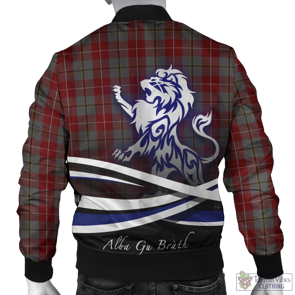 Tartan Vibes Clothing Douglas Ancient Red Tartan Bomber Jacket with Alba Gu Brath Regal Lion Emblem