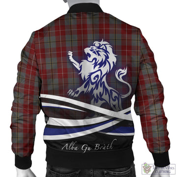 Douglas Ancient Red Tartan Bomber Jacket with Alba Gu Brath Regal Lion Emblem