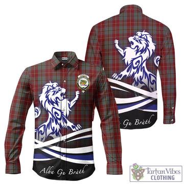 Douglas Ancient Red Tartan Long Sleeve Button Up Shirt with Alba Gu Brath Regal Lion Emblem