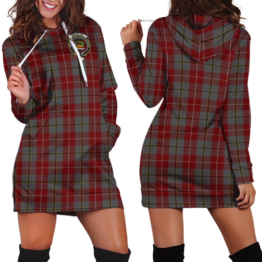 Douglas Ancient Red Tartan Hoodie Dress with Family Crest - Tartan Vibes Clothing